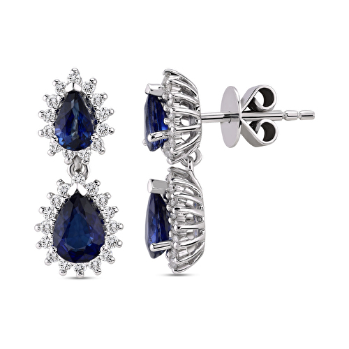 3,09 Karat Pırlanta Safir Küpe
