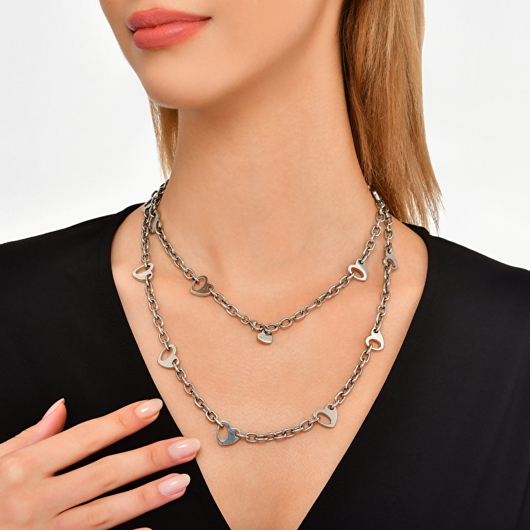 0,01 Karat Pırlanta Çelik Kalp Kolye