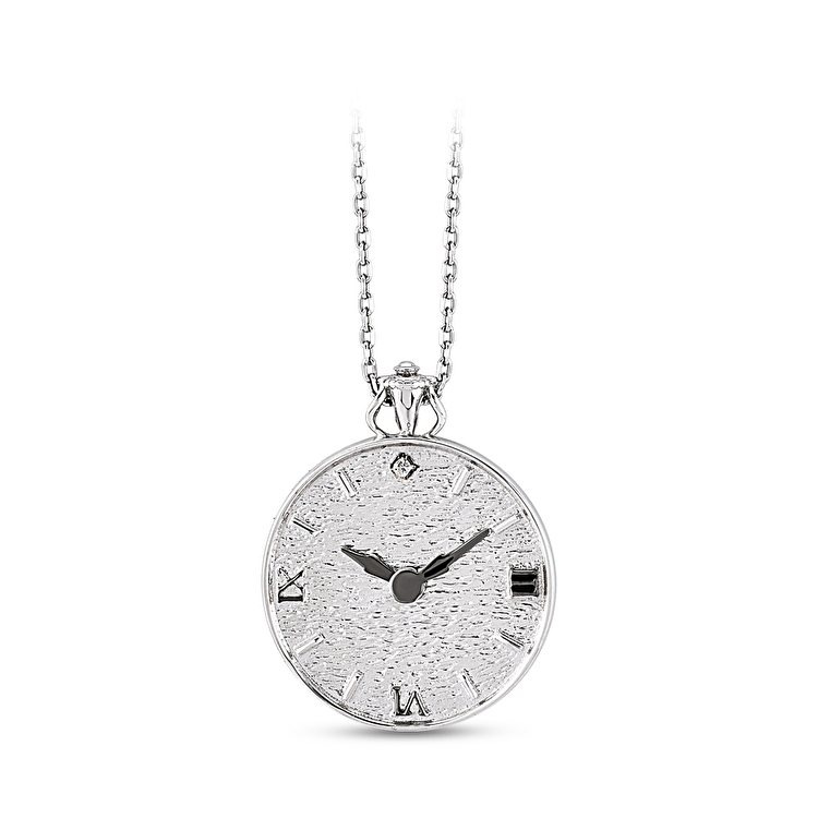 0,02 Karat Pırlantalı Gümüş Hayat Ağacı Saat Kolye