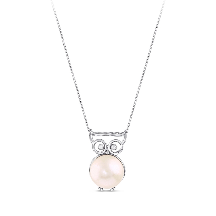 0,04 Karat Pırlanta Gümüş Baykuş Kolye