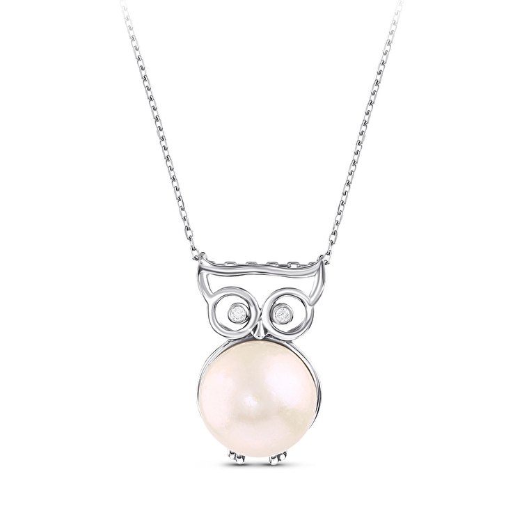 0,04 Karat Pırlanta Gümüş Baykuş Kolye