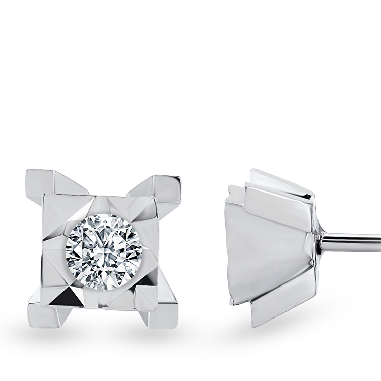 0,03 Karat Pırlanta Tektaş Gümüş Küpe