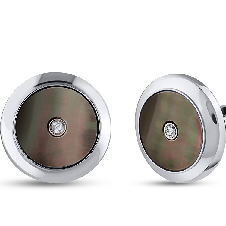 0,06 Karat Pırlanta Çelik Kol Düğmesi