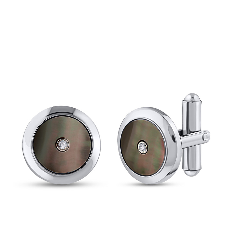 0,06 Karat Pırlanta Çelik Kol Düğmesi