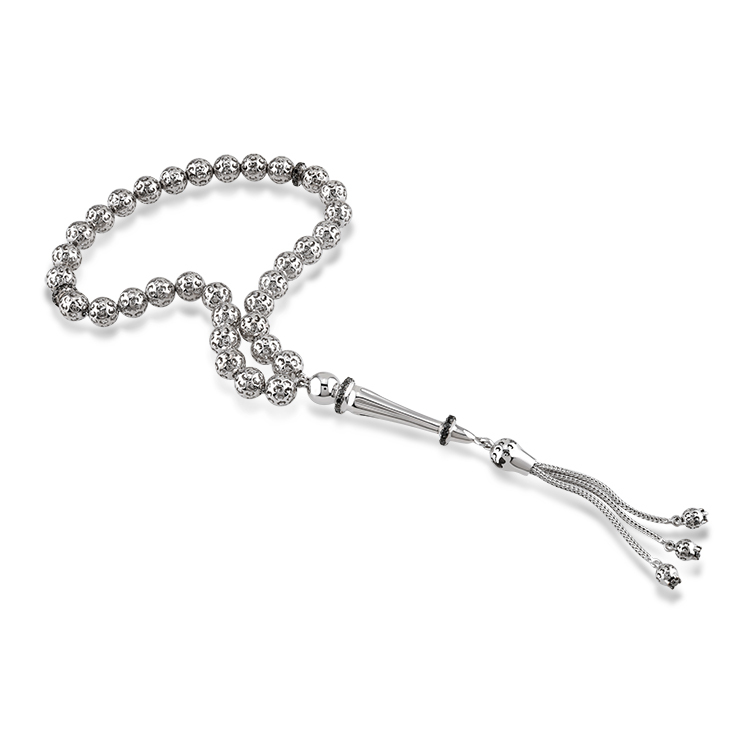 1,02 Karat Siyah Pırlanta Gümüş Tesbih