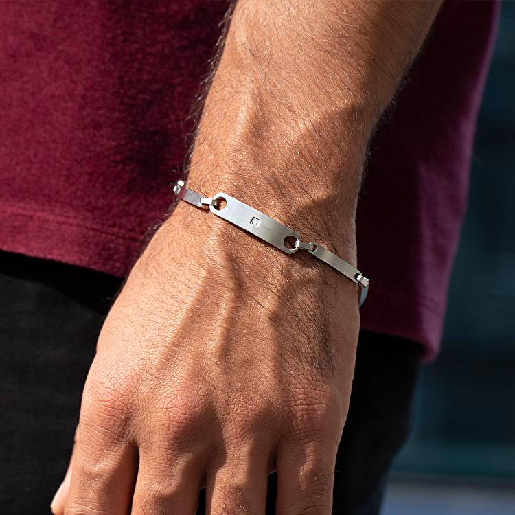 0,03 Karat Pırlanta Çelik Erkek Bileklik