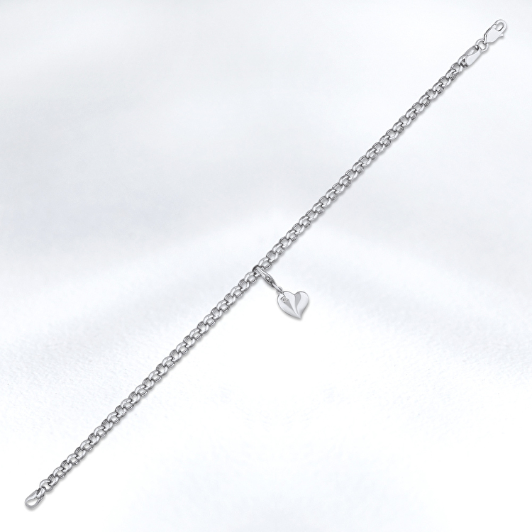 0,02 Karat Kalp Charm Pırlanta Bileklik