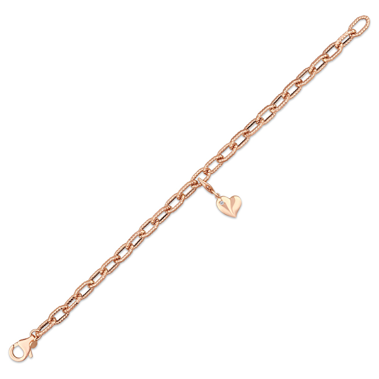 0,02 Karat Kalp Charm Pırlanta Bileklik