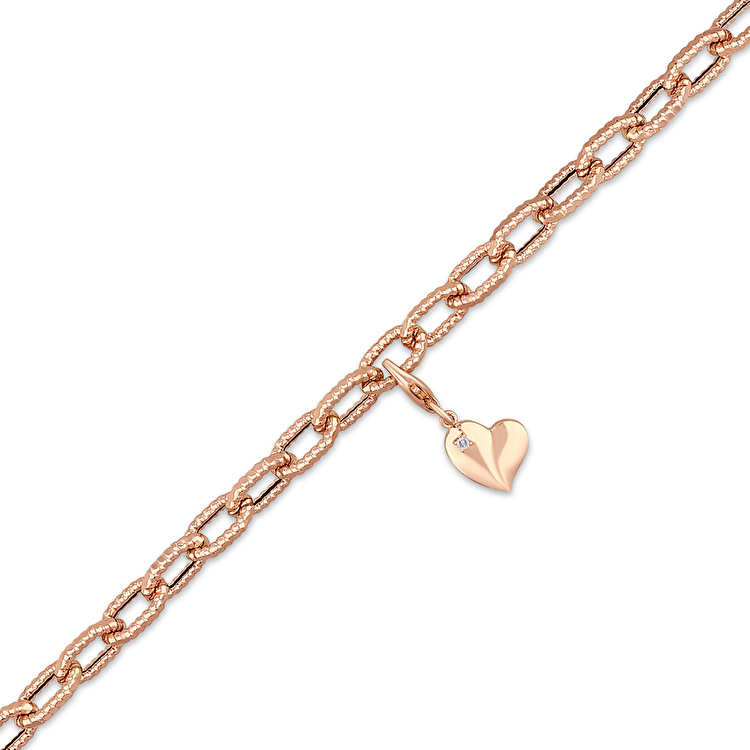 0,02 Karat Kalp Charm Pırlanta Bileklik