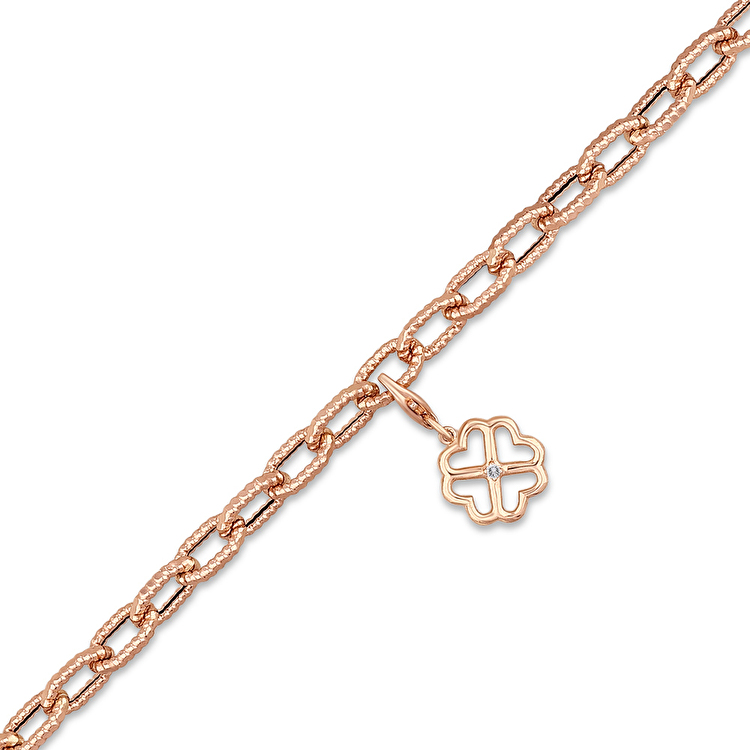0,02 Karat Yonca Charm Pırlanta Bileklik