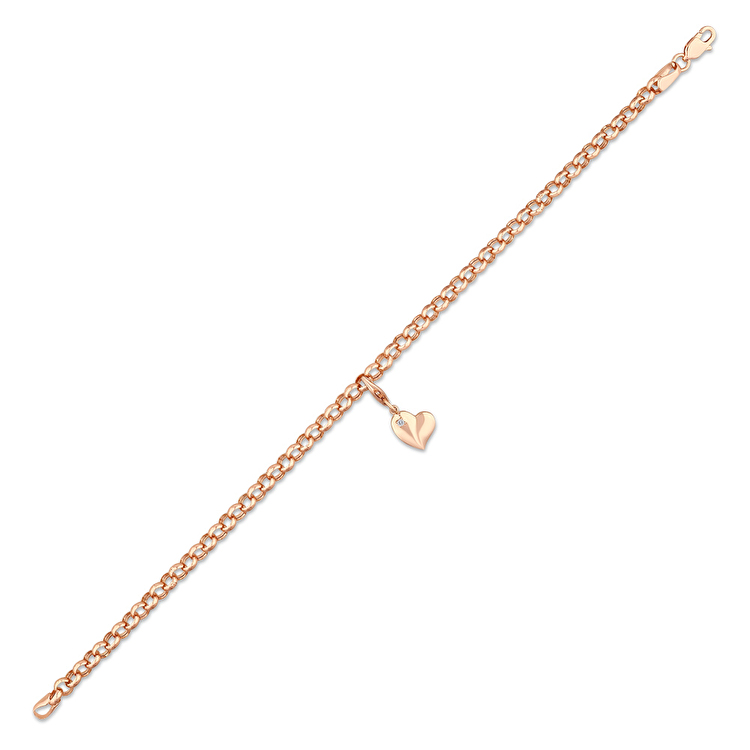 0,02 Karat Kalp Charm Pırlanta Bileklik