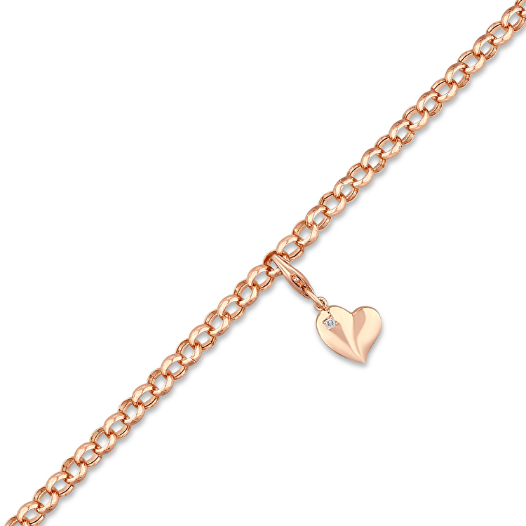 0,02 Karat Kalp Charm Pırlanta Bileklik