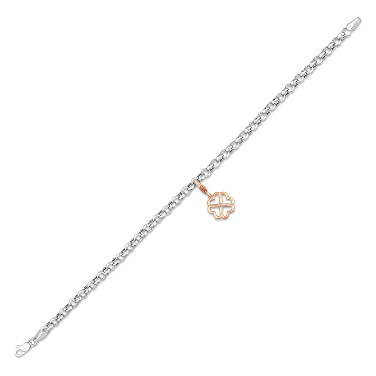 0,02 Karat Yonca Charm Pırlanta Bileklik