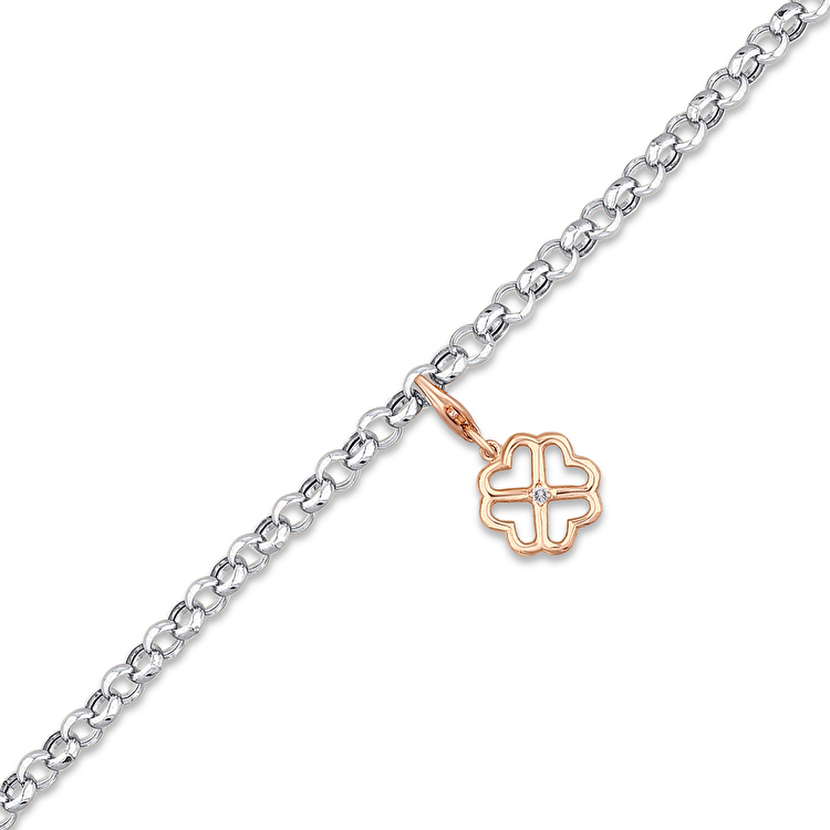0,02 Karat Yonca Charm Pırlanta Bileklik