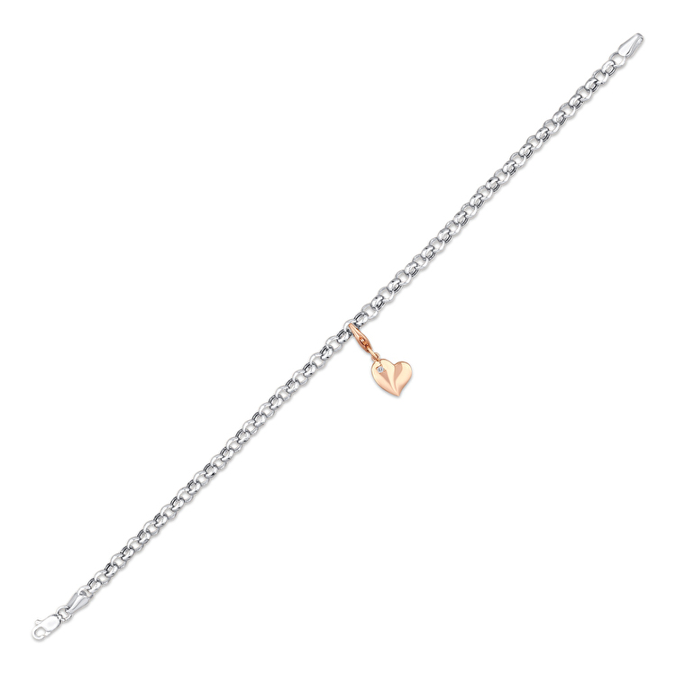 0,02 Karat Kalp Charm Pırlanta Bileklik
