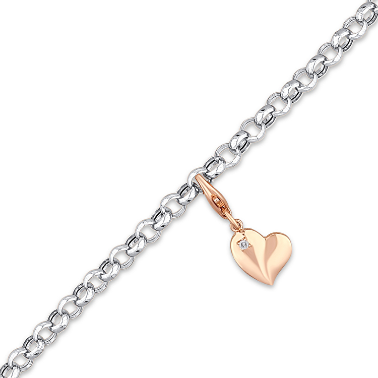 0,02 Karat Kalp Charm Pırlanta Bileklik