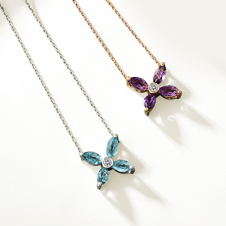 0,62 Karat Pırlanta Blue Topaz Kolye