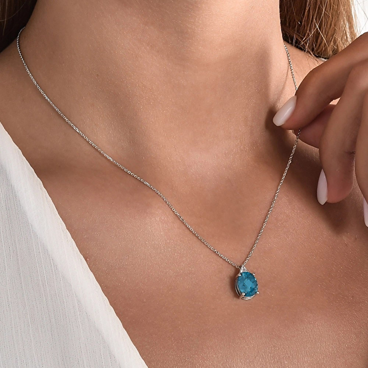 2,66 Karat Pırlanta Blue Topaz Kolye