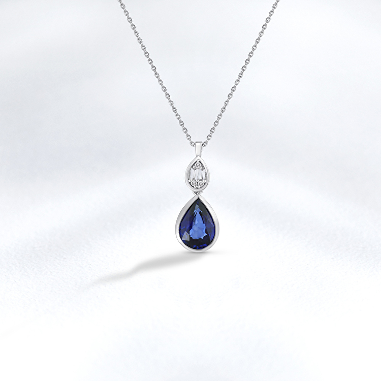 1,02 Karat Pırlanta Safir Kolye