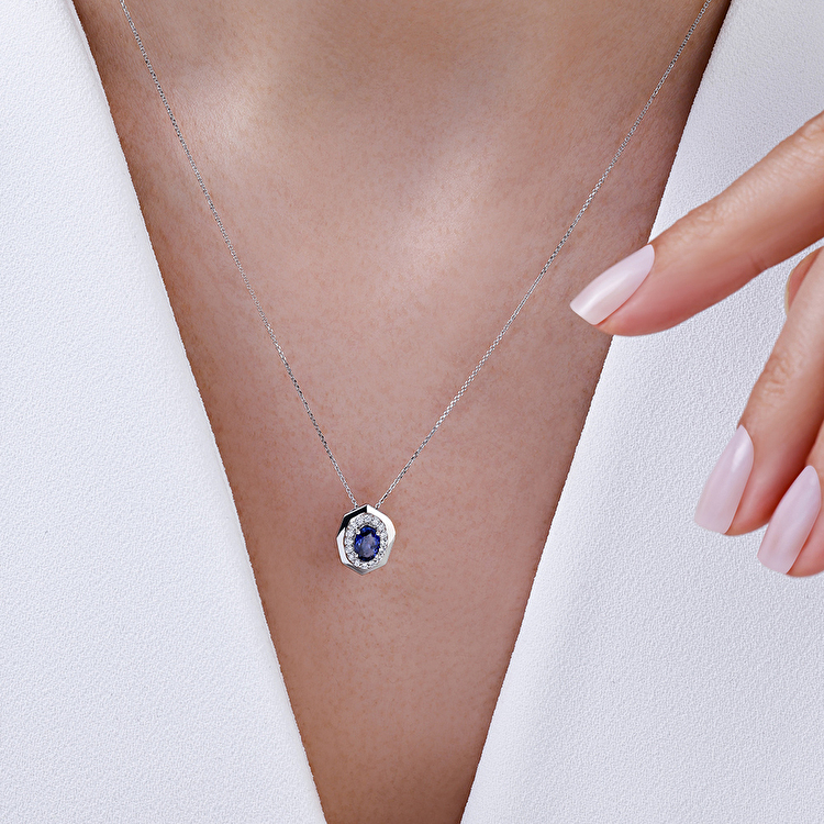 0,59 Karat Pırlanta Safir Kolye