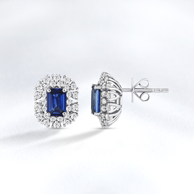 1,42 Karat Safir Pırlanta Küpe