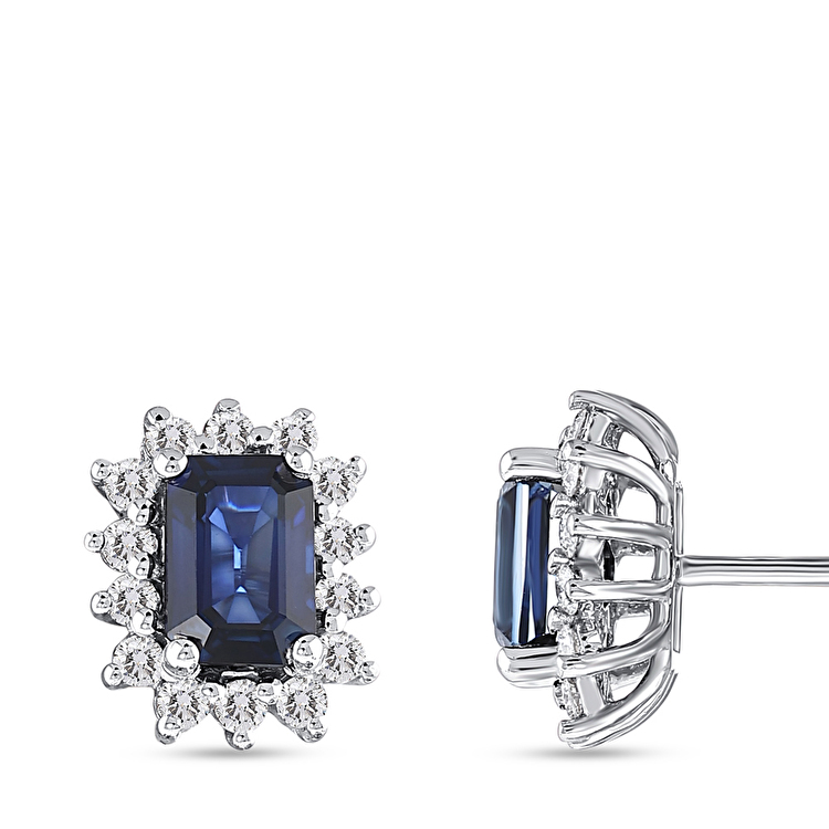 1,60 Karat Pırlanta Safir Küpe