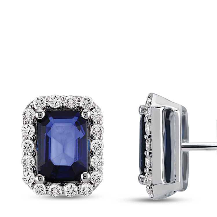 1,58 Karat Pırlanta Safir Küpe