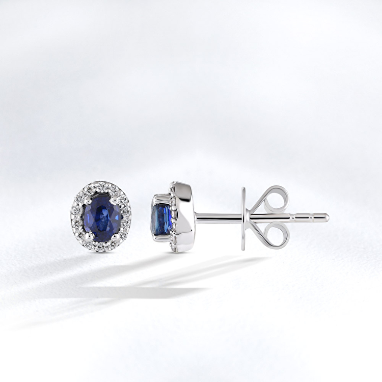 1,12 Karat Pırlantalı Safir Küpe