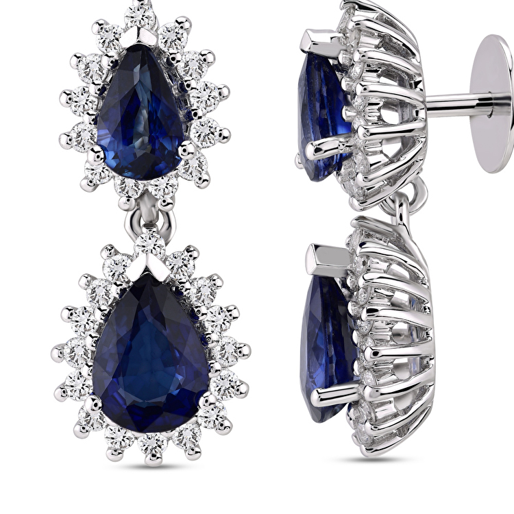 3,09 Karat Pırlanta Safir Küpe