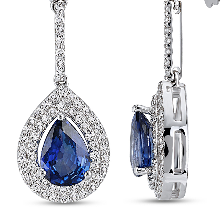 2,12 Karat Pırlanta Safir Küpe