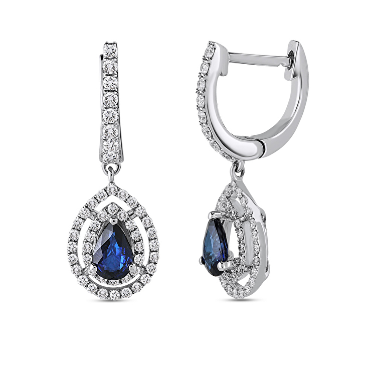 1,64 Karat Pırlanta Safir Küpe