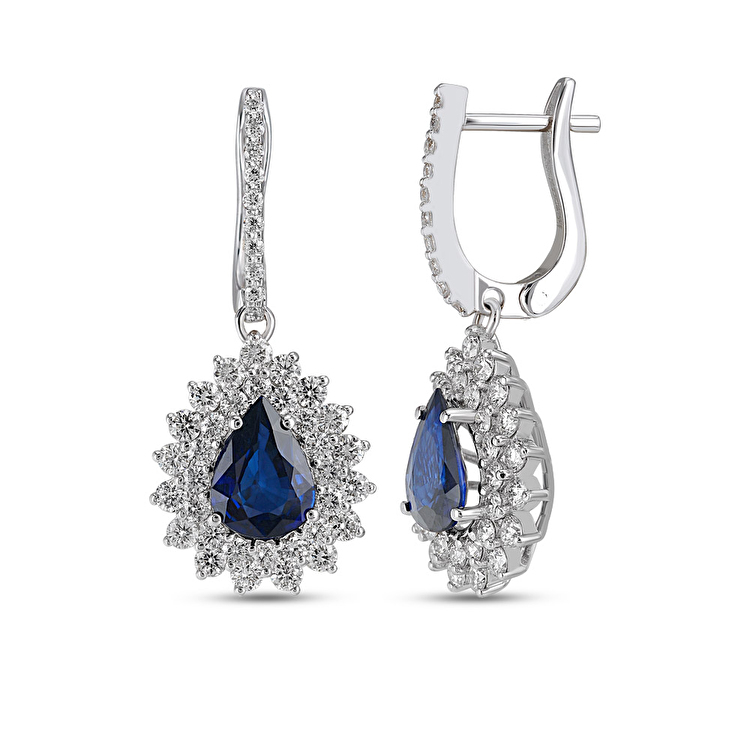 2,48 Karat Pırlanta Safir Küpe