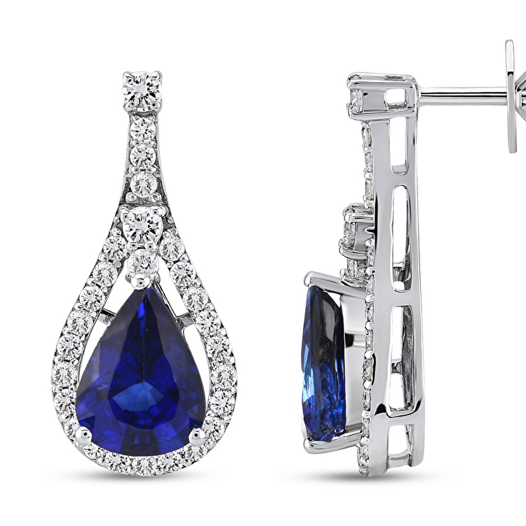 2,66 Karat Pırlanta Safir Küpe