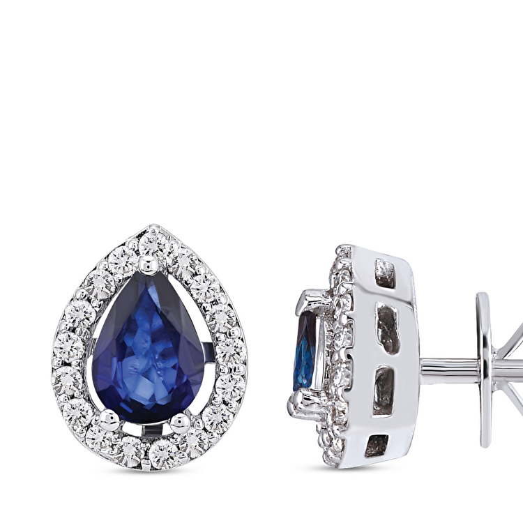 0,77 Karat Pırlanta Safir Küpe