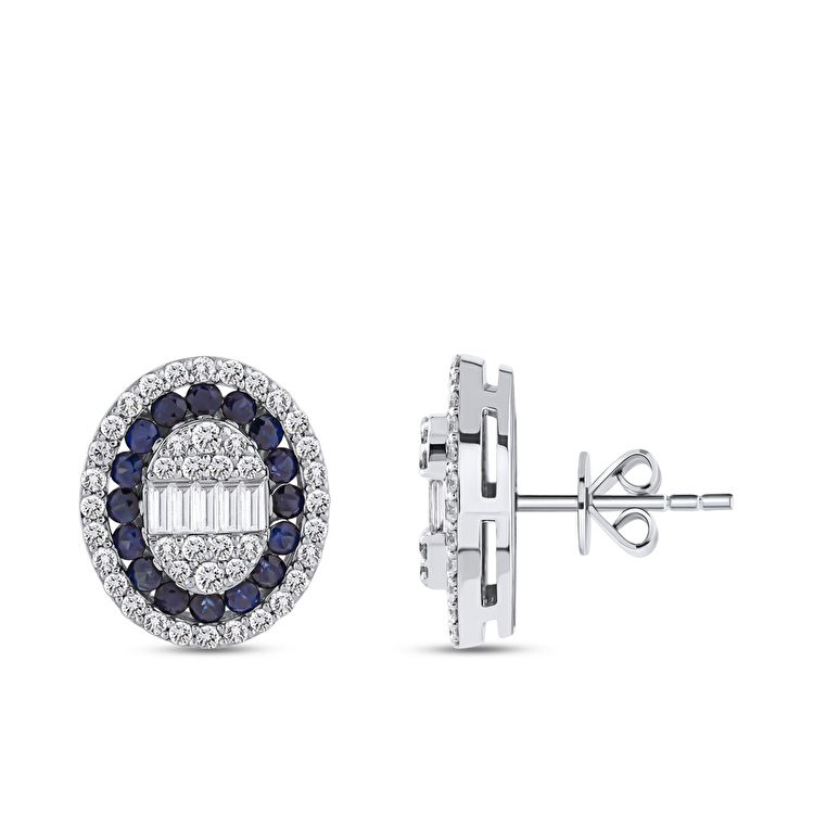 1,70 Karat Pırlanta Safir Küpe