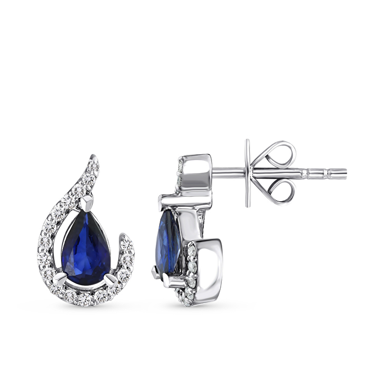 0,74 Karat Pırlanta Safir Küpe