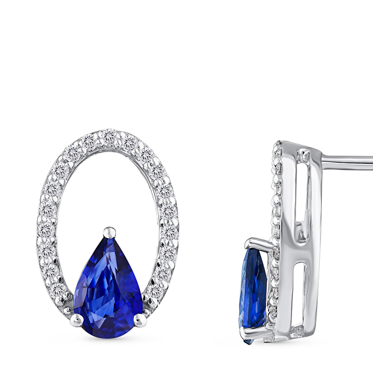 0,89 Karat Pırlanta Safir Küpe