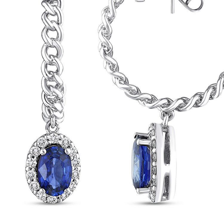 1,00 Karat Pırlanta Safir Küpe
