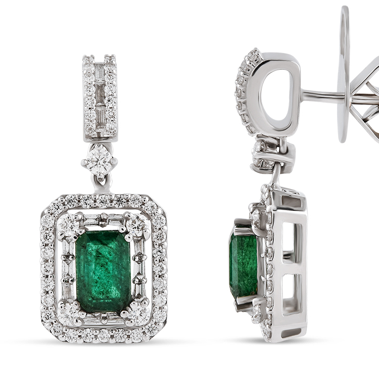 1,90 Karat Pırlanta Zümrüt Küpe