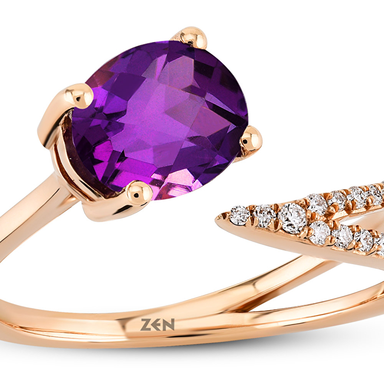 1,07 Karat Pırlanta Ametist Yüzük