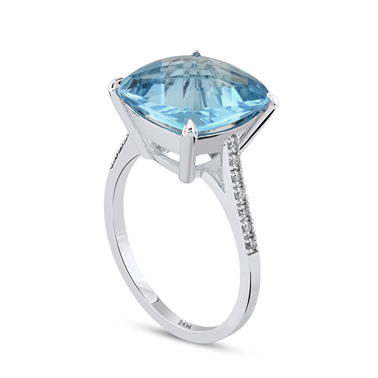 5,09 Karat Pırlanta Blue Topaz Yüzük
