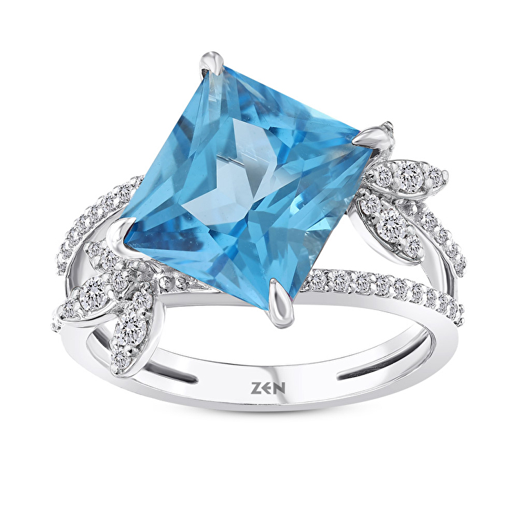 5,55 Karat Pırlanta Blue Topaz Yüzük