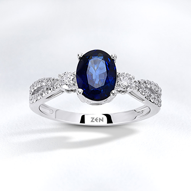 1,74 Karat Pırlantalı Safir Yüzük