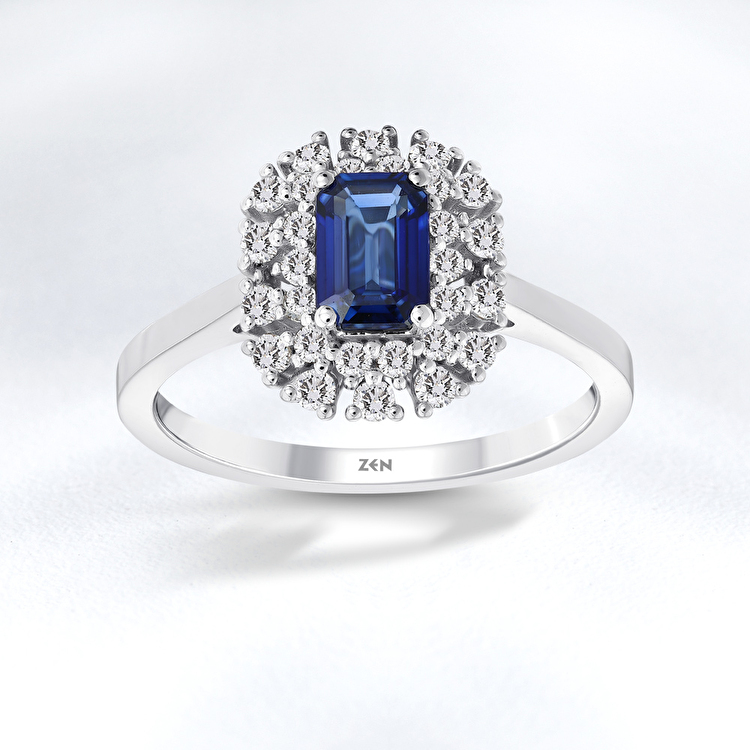 0,92 Karat Pırlanta Safir Yüzük