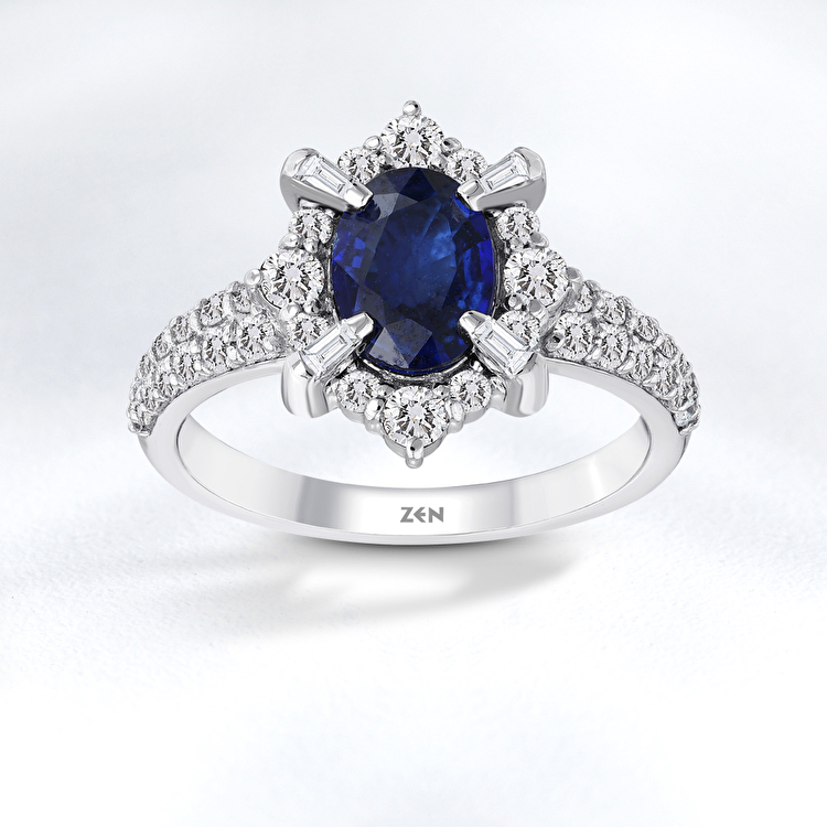1,74 Karat Pırlanta Safir Yüzük