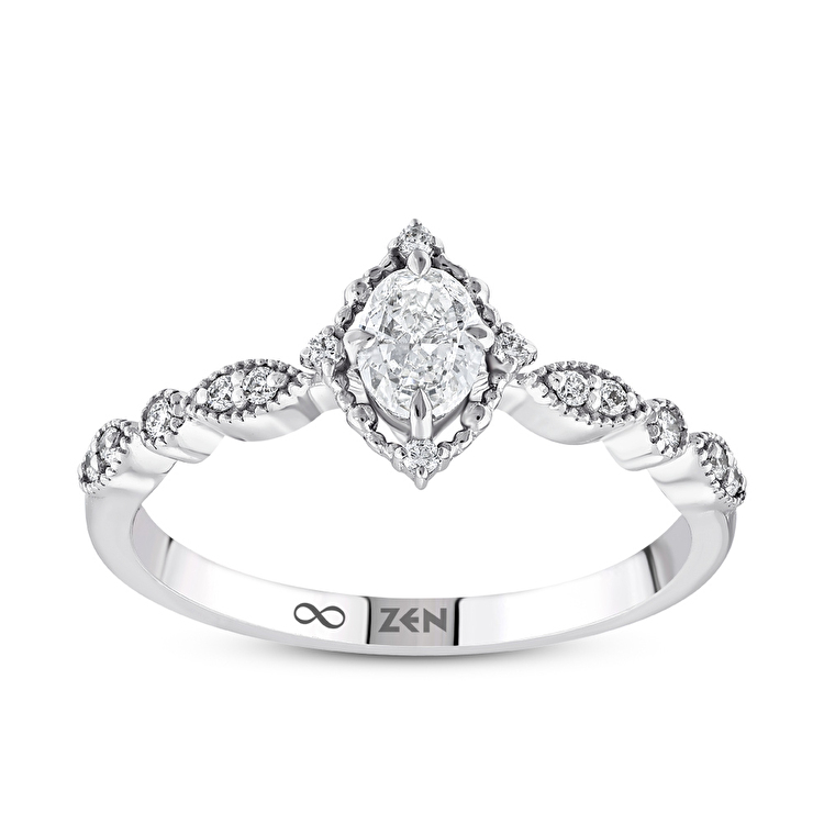 0,30 Karat Vintage Oval Tektaş Pırlanta Yüzük