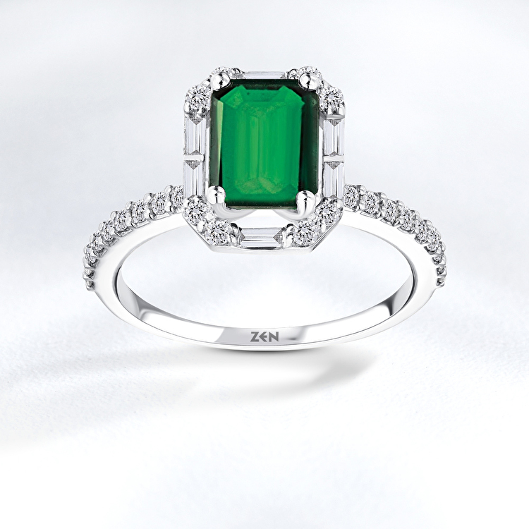 1,72 Karat Pırlanta Zümrüt Yüzük