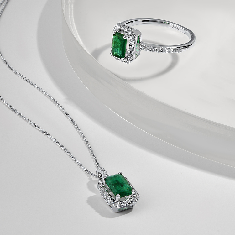 1,72 Karat Pırlanta Zümrüt Yüzük