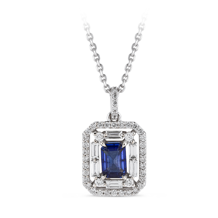 1,66 Karat Baget Pırlanta Safir Kolye