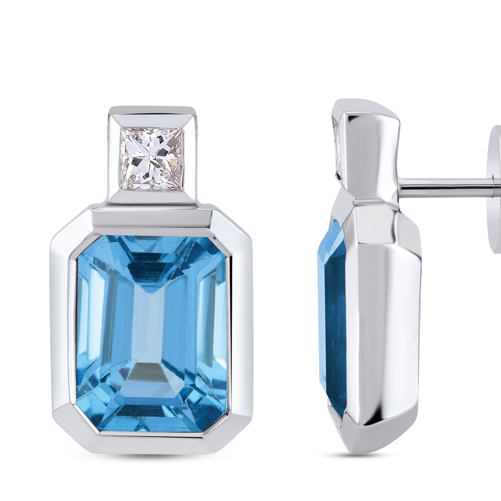 3,56 Karat Pırlanta Blue Topaz Küpe